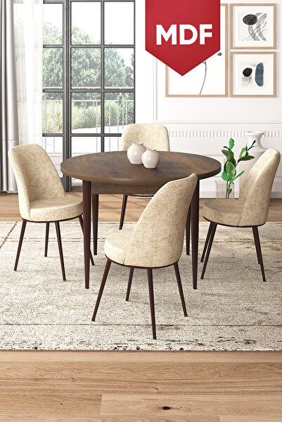 Canisa Concept Tor Serisi MDF Yuvarlak 90x90 Barok Ahşap Desenli Sabit Masa 4...