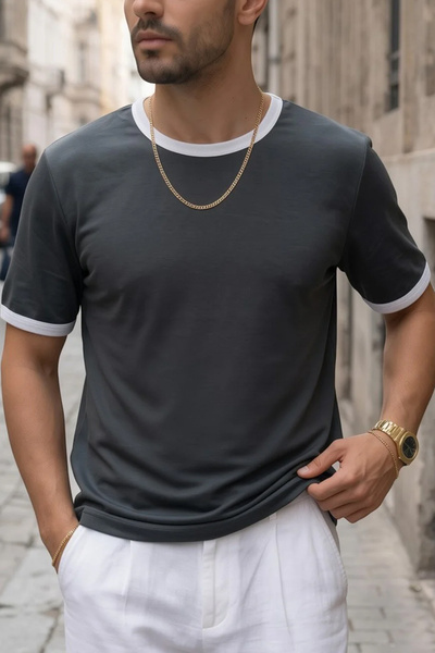 Teenage Millionaire Men's Gray Colored T-Shirt with Crew Neck and Sleeve Trim...