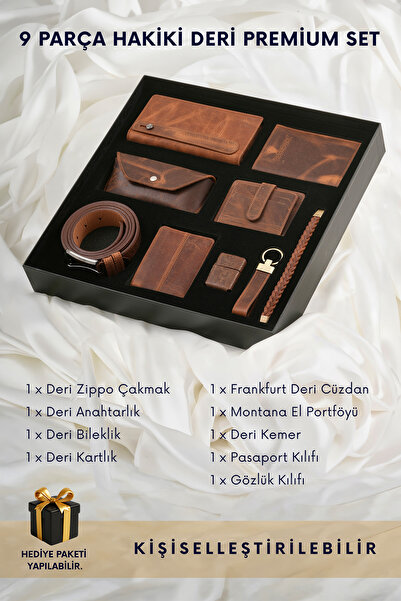 CüzCan 9 Parça Hakiki Deri Taba Premium Kişiye Özel Erkek Hediye Seti - Babal...
