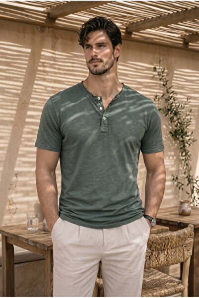 Valiberta Ανδρικό T-Shirt Edgar Regular Fit με 3 κουμπιά, υφασμάτινο, με λεπτ...