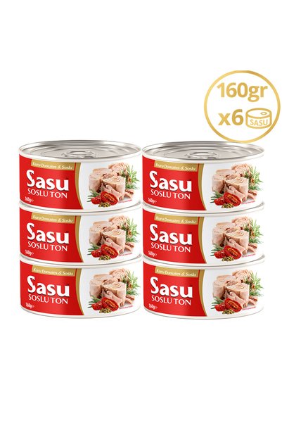 SASU SOSLUTON Sasu Kuru Domatesli & Soslu Ton Balığı 6x160g Bütün Dilim