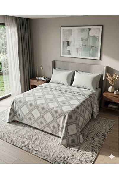 ŞENER HOME Σετ διπλό πικέ με σχέδιο καμβά με ελαστικό σεντόνι - μέντα