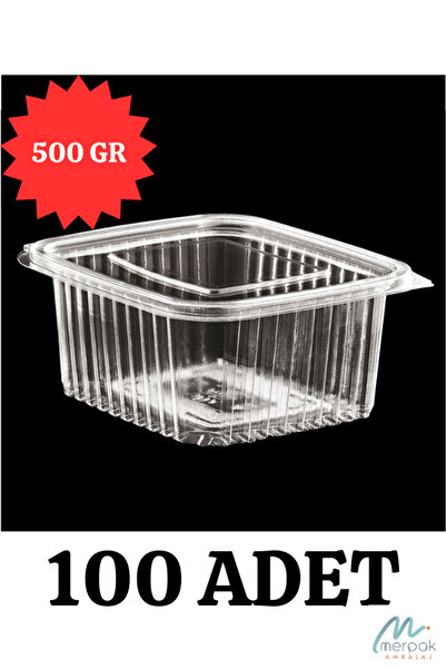 Merpak Ambalaj Plastik Saklama Kabı 500 gr 100'lü Kapaklı Sızdırmaz Kap Şeffaf Kullan At Kase