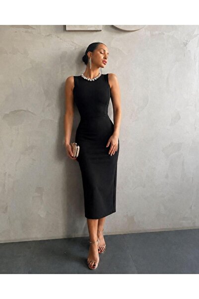 Modafeminen Αμάνικο γυναικείο φόρεμα με σχισμή πίσω μαύρο 581809