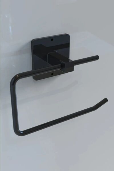 Roichil Self Adhesive Black Stainless Metal Coverless Toilet Paper Holder Apparatus