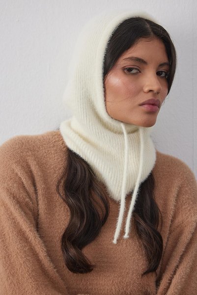 Fahhar Soft İnce Örgü Balaclava Bere Ekru