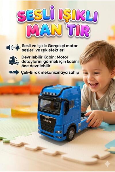 Tıfıl Toys MAN Tır Oyuncak - Mavi Çek Bırak Mekanizmalı, Sesli ve Işıklı, Dev...