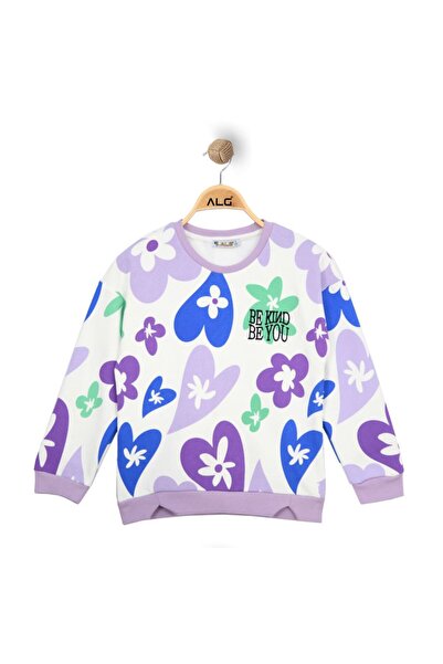 ALG KIZ ÇOCUK RENKLİ KALP VE ÇİÇEK BASKILI SWEATSHIRT