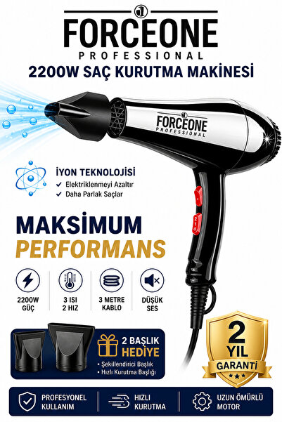 FORCEONE Kuaför Tipi Pro 5500 Turbo Profesyonel Saç Krutma Ve Fön Makinesi 22...