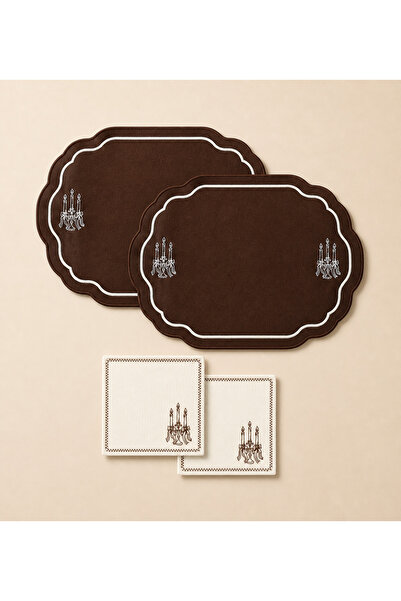 LİONYA DESİGN Set de veselă brodată cu sfeșnice pentru 2 persoane, 4 piese (2...