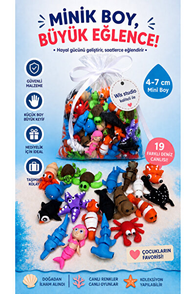 WLS studio Mini Deniz Canlıları | Organik Oyuncaklar – Kendin Seç 10 Adet Min...
