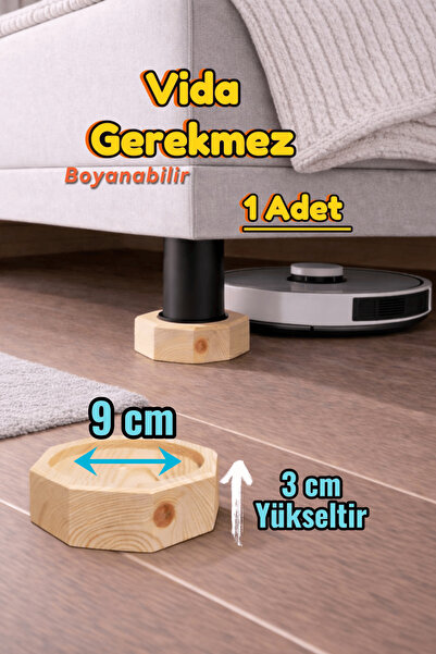 iDekor Robot Süpürge İçin Doğal Ahşap Baza Yükseltici ” 3 cm Yükseltir | Oyuk...