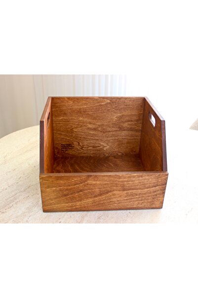 Limon Dekor Ahşap LP Plak Sandığı 12" Kestane Rengi - Organizer Kutu - Wooden LP Record Box 12"