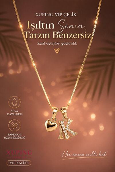 MİLUNXTE Xuping Kolye Kadın Gold Renk K Harfli Ve Kalpli Zirkon Taşlı
