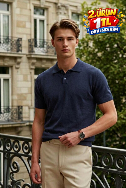 DAMGA JEANS Ανδρικό καλοκαιρινό κοντομάνικο μπλουζάκι με υφή σε μπλε ναυτικό ...