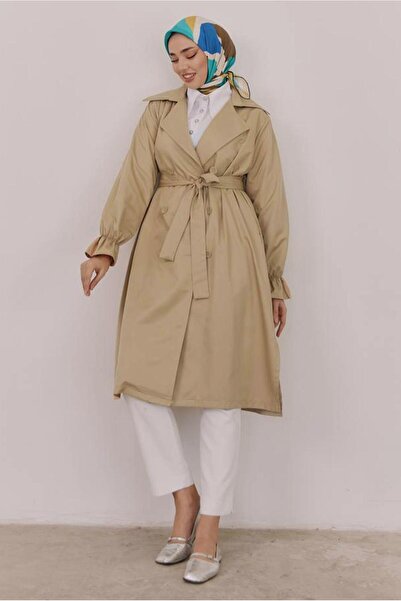TRENDTESETTÜR KADIN KAHVE (CAMEL) KUŞAKLI TRENÇKOT T 35832