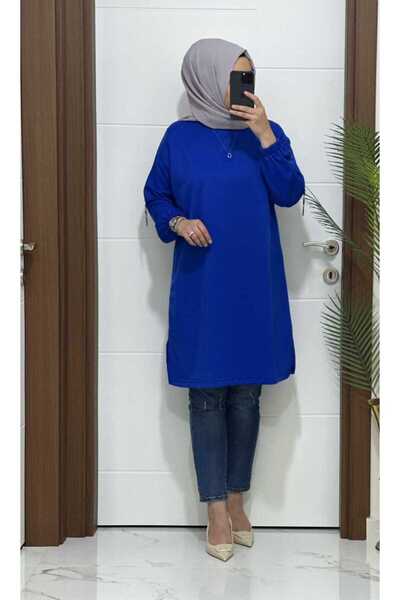 MODA ALMİRA 7075 K35 SAKS RENK KOLU AKSESUAR  HAZAL TUNİK