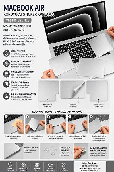 Mcstorey MacBook Air M2-M3-M4 Kılıf 13.6 inç Sticker Kaplama A2681 A3113 A324...