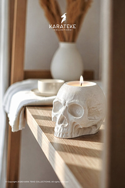 KARA TEKE COLLECTIONS Modern Dekoratif Gotik Kafatası Beton Tealight Mumluk –...