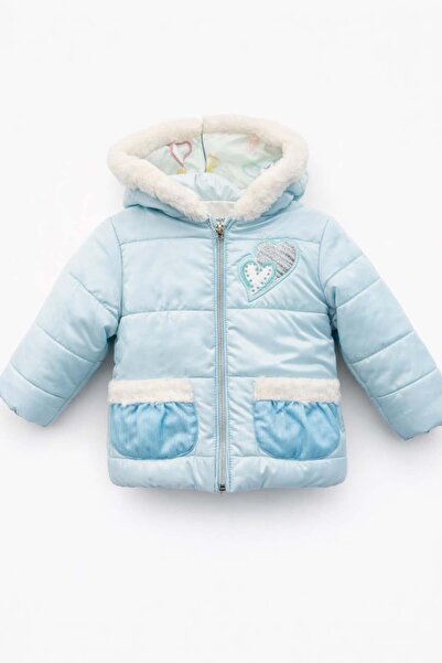 Bombili Baby Girl Woolen Coat with Ribbon Detail Pockets 9-36 Months Ice Blue