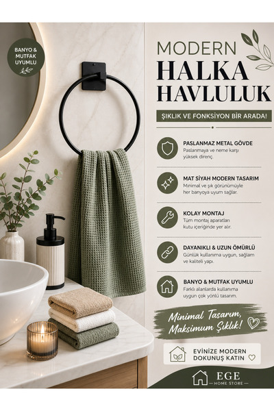 Home Siyah Yuvarlak Havluluk Yapışkanlı Havlu Askısı