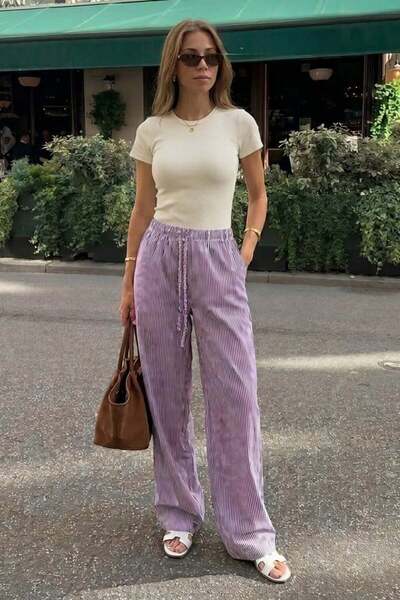 Madmext Burgundi pantalone sa podesivim strukom Široke nogavice Lepog pada Pr...