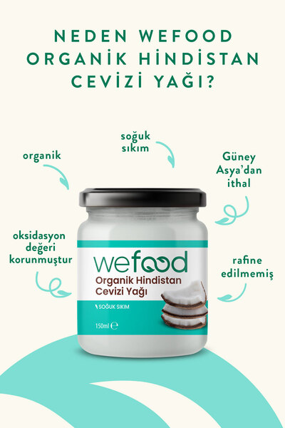 Wefood Organik Hindistan Cevizi Yağı 150 ml (Soğuk Sıkım)
