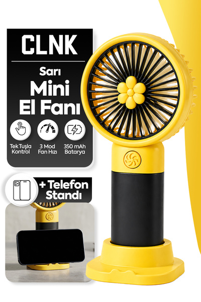 CLNK Sarı Çiçek Tasarım 3 Kademeli Sessiz Mini El Masa Fan Vantilatör Turbo Ü...
