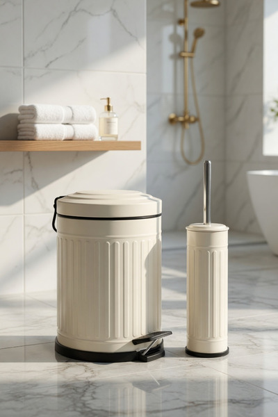 Yufira Life 5 Lt Çizgili Vintage Yavaş Kapanan Pedallı Krem Çöp Kovası ve WC ...