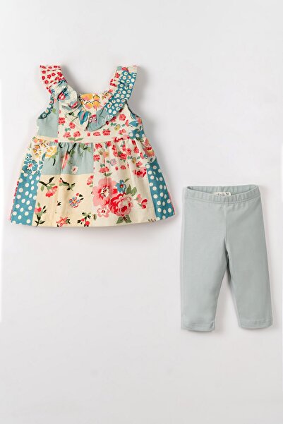 nk kids Nk Baby Girl Floral Printed Tights Set 1-4 Years Ecru - Blue