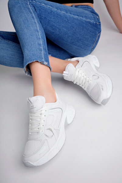 McDark Unisex Beyaz Günlük Snekars Spor Ayakkabı Topuk 4 Cm