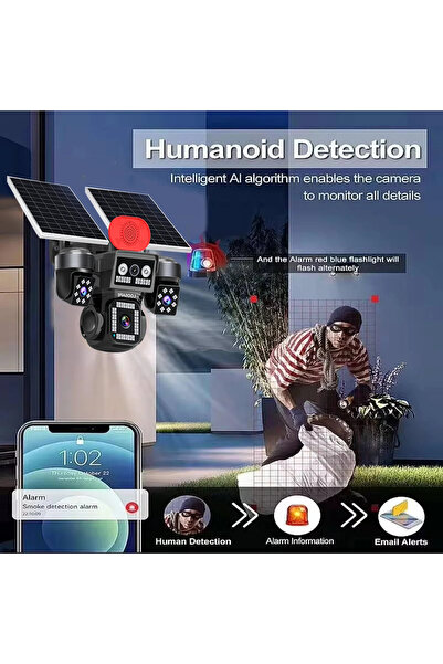 Genel Markalar Sim Kartla Çalışan 4G Kamera AOV Dört Lensli Güneş Enerjili Güvenlik Kamerası 4k 8mp Sim Kartlı 24 Saat Kayıt Çift Güneş Panelli