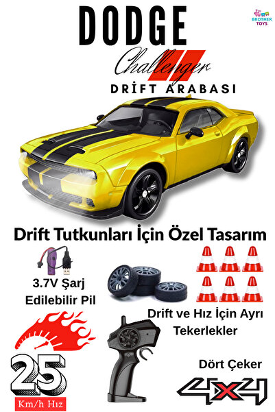 Brother Toys 25 Km/H Hız Yapan Dodge Challenger Görünümlü Şarjlı 2.4 Ghz Uzak...