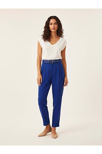 Women's Blue High Waist Trousers – Refine Fit | Stretch Weave | City Elegance | Four Seasons