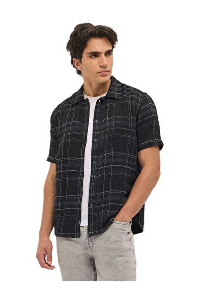 The Bear House Men's Black Checkered Slim Fit Casual Shirt for Every Occasion