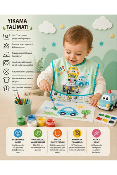 Bamoola Colorful Teddy Bear Patterned Baby Food Bib (Liquid Proof)