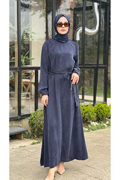 MissWhence 39833 Kuşaklı Kadın Elbise Lacivert