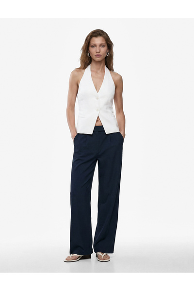 Koton Pleated Wide-Leg Linen Trousers with Pockets