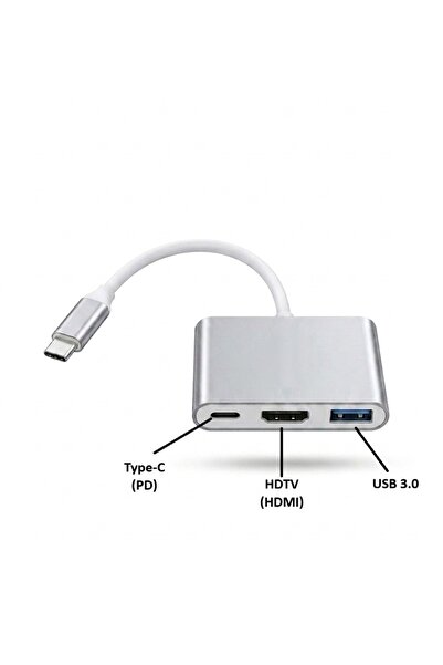 ZEYar Teknoloji 3'ü 1 Arada Type-C Hub HDMI Görüntü Aktarıcı USB 3.0 ve Type-...