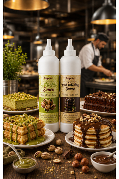 Frapella Antep Fıstık Sosu ve Kakaolu Fındık Sosu 1000g x 2 Adet Waffle, pankek, krep dondurma vb.