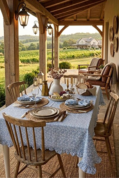 vintagetasarım Masa Örtüsü Çiçekli Fırfırlı 140x120