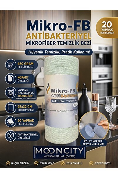 mooncity Premium Mikrofiber Temizlik Bezi Rulosu – Lagün Yeşili | • Yıkanabil...