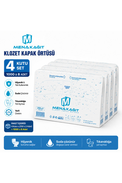 MENA KAĞIT Klozet Kapak Örtüsü Tek Kullanımlık 250+2 Adet Hijyenik Tuvalet Ör...