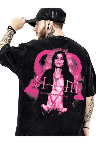 Chirkef Unisex Siyah Oversize 100% Pamuk Sırt ve Ön Baskılı Bisiklet Yaka Sok...
