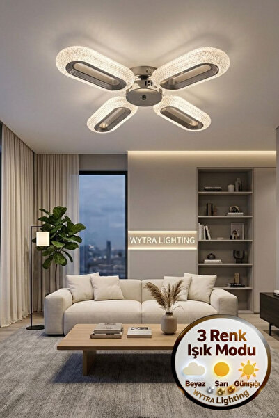 Lüxev Lighting Elips Model 4"lü Gümüş 3 Renk Modu Ledli Modern Tavana sıfır S...