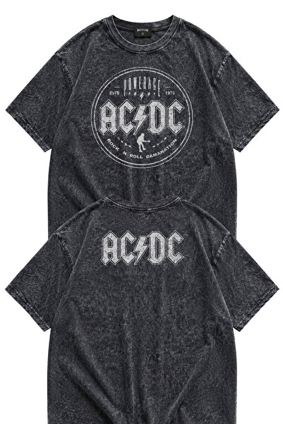 Fuddy Moda Oversize Ac Dc Powerage Ense Printed Washable T-Shirt, Unisex Rock...