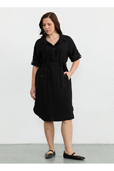 Selen Siyah Kadın Polo Yaka Elbise 26YSL7782