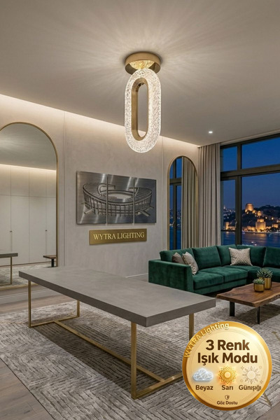 Lüxev Lighting Elips Model Plafonyer Tavana Sıfır Gold 3 Renk Modu Koridor ya...