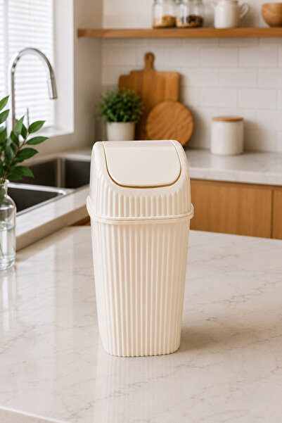 Selenica 2.5 Litre Sallanır Kapaklı Banyo ve Mutfak Tezgah Üstü Mini Çöp Kova...