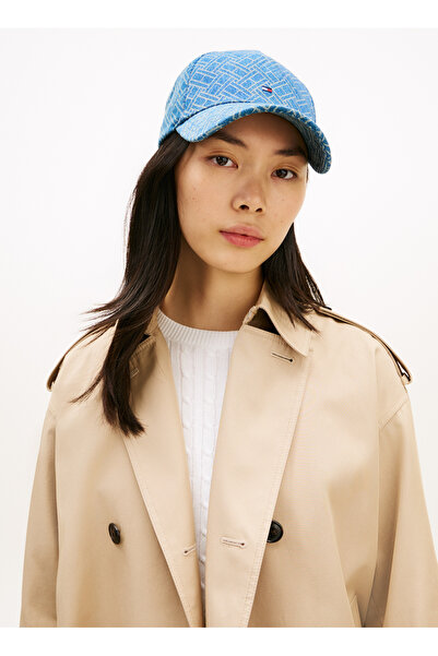 Tommy Hilfiger Mavi Kadın Desenli Şapka TH FLAG MONOGRAM DENIM CAP